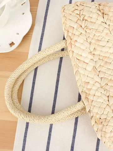 Women Woven Paper Rope Handbag Summer Beach Vacation Straw Tote With Drawstring Lining Simple Casual Pastoral Natural