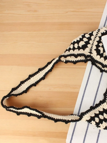 Handgefertigte Gehäkelte Umhängetasche Baumwollseil Granny Square Muster Bohemian Große Kapazität Lässige Tragetasche