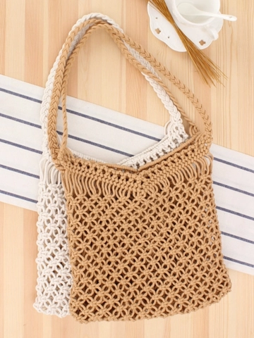 Bolso De Hombro Tejido A Mano Algodón Bohemio Macramé Flecos Bolso De Playa Con Bolsa Interior Con Cordón Para Mujeres
