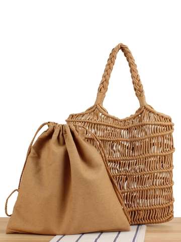 Bolso De Mano Tejido De Cuerda De Algodón Bolso Crochet Bohemio De Malla Con Bolsa Interior Para Mujer Playa Vacaciones
