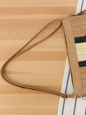 Woven Paper String Crossbody Bag Striped Handmade Straw Style Shoulder Bag For Women Beach Vacation Casual Thin Zipper