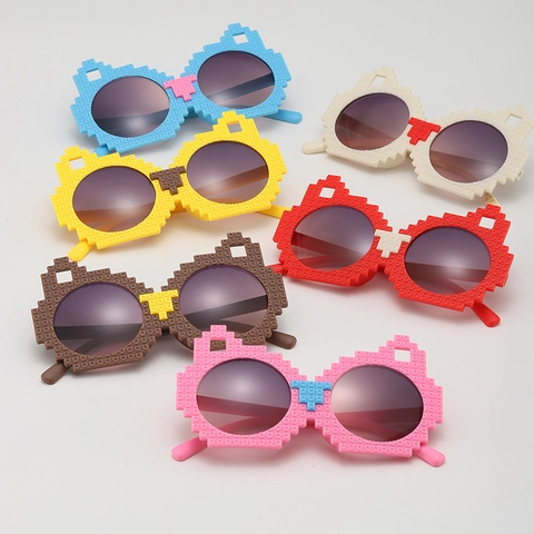 Kids Pixel Sunglasses Building Block Style PC Frame Round Gradient AC Lens UV400 Novelty Fun Eyewear For Outdoor Party