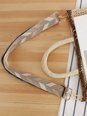 Borsa Tote Intrecciata A Mano Paglia Di Carta Tracolla Larga Geometrica Nappa Vacanze Spiaggia Borsa A Mano Donna
