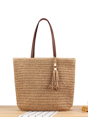 Gewebte Tragetasche Aus Papierstroh Große Kapazität Sommer Strandurlaub Vintage Schulterhandtasche Mit Quaste Für Damen