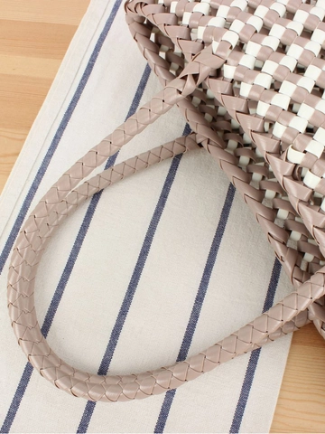 Borsa Tote Intrecciata Plastica PVC Motivo A Scacchi Impermeabile Fatta A Mano Shopping Spiaggia Borsa Da Donna