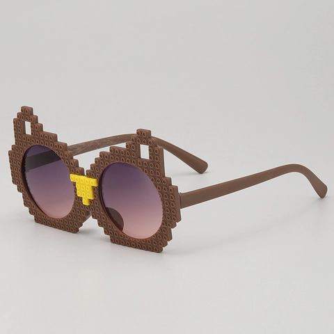 Kids Pixel Sunglasses Building Block Style PC Frame Round Gradient AC Lens UV400 Novelty Fun Eyewear For Outdoor Party