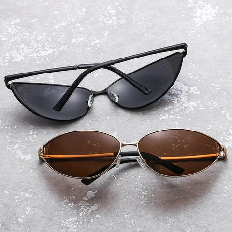 Cat Eye Sunglasses Metal Frame UV400 Protection Small Triangle Eyewear Punk Hip Hop Street Style For Women Men
