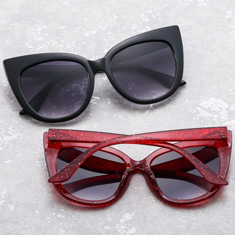 Mode Dames Cat Eye Zonnebril Glitter UV400 Bescherming PC Montuur Gradiënt Lenzen Retro Groot Montuur Brillen
