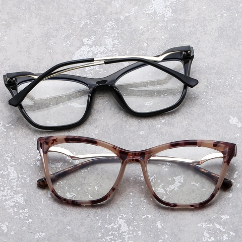 Montatura Occhiali Occhio Di Gatto TR90 E Stanghette In Metallo A Onda Anti Luce Blu Occhiali Grandi Per Donna