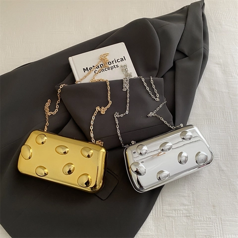 Sac De Soirée Pour Femmes Pochette Miroir Acrylique Texture Métal Relief Coque Rigide Avec Bandoulière Chaîne