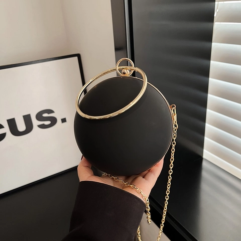 Borsa Da Sera Sferica Pochette Rotonda In Acrilico Con Manico Ad Anello Dorato E Tracolla A Catena Opaca Per Donna