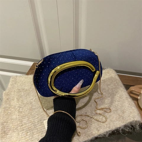 Elegante Abendtasche Aus Samt Strass Großer Goldener Ringgriff Vintage Bankett Crossbody Handtasche