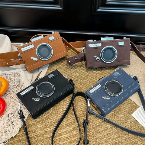 Retro Camera Vorm Crossbody Tas Voor Dames Faux Suède PU Leer Schoudertas Creatieve Doos Tas Vintage Mode