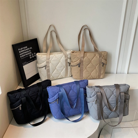 Borsa Tote Trapuntata Da Donna Grande Capacità Borsa A Spalla Con Tasche Laterali Con Cerniera Casual Pendolare