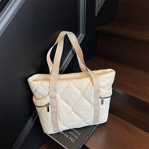 Borsa Tote Trapuntata Da Donna Grande Capacità Borsa A Spalla Con Tasche Laterali Con Cerniera Casual Pendolare