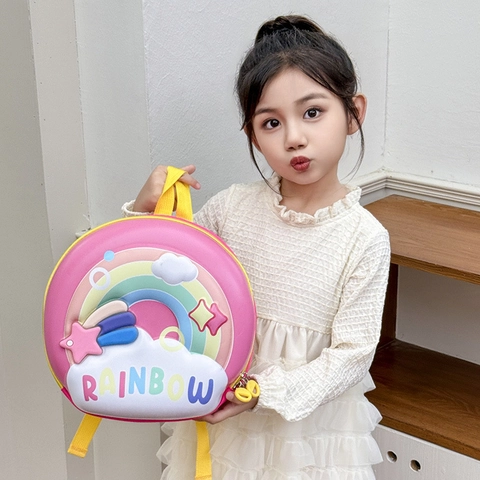 Kids Round Backpack EVA Hard Shell 3D Rainbow Cloud Lightweight Breathable School Bag For Toddlers Kindergarten Cartoon