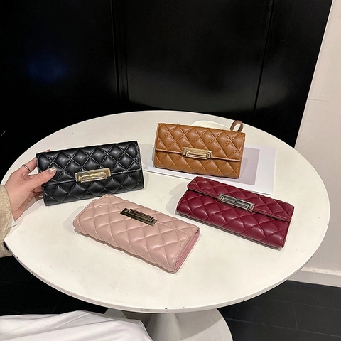 Γυναικείο Μακρύ Καπιτονέ Πορτοφόλι από Δέρμα PU Κλασική Θήκη Κινητού