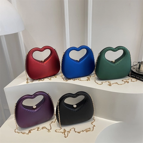 Borsa Da Sera Con Manico Cavo A Forma Di Cuore PU Opaco Catena Dorata Borsa A Tracolla Da Festa Per Donne Elegante Chic