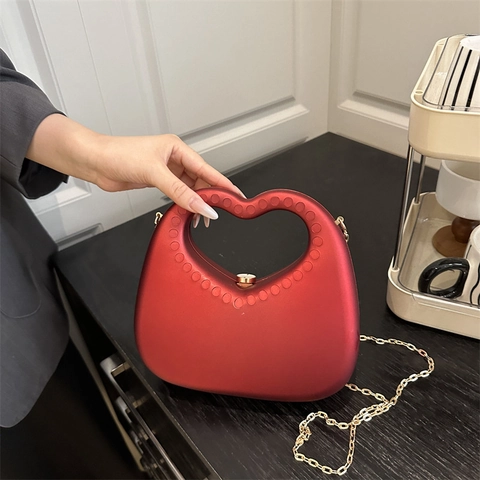 Borsa Da Sera Con Manico Cavo A Forma Di Cuore PU Opaco Catena Dorata Borsa A Tracolla Da Festa Per Donne Elegante Chic