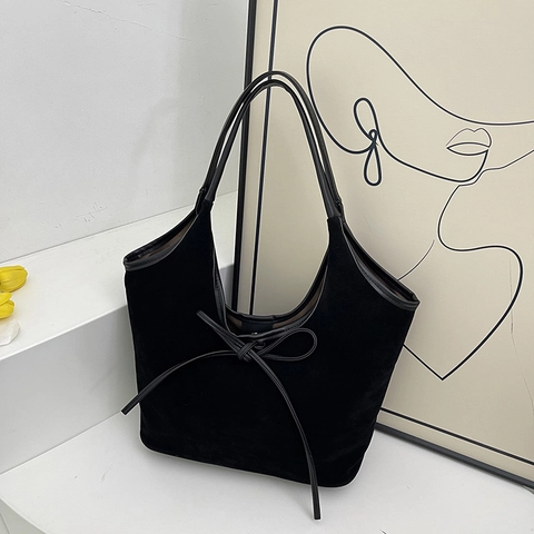 Borsa Tote Vintage In Finta Pelle Scamosciata Da Donna Borsa A Spalla Con Fiocco Grande Capacità Ufficio