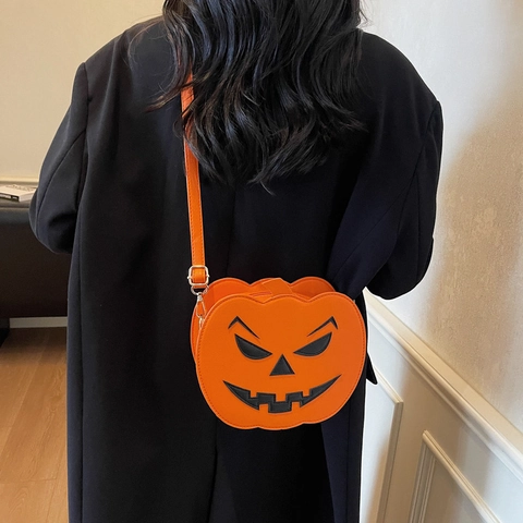 Halloween Pumpkin Shaped Crossbody Bag For Women Jack-O-Lantern PU Leather Novelty Party Costume Shoulder Pouch
