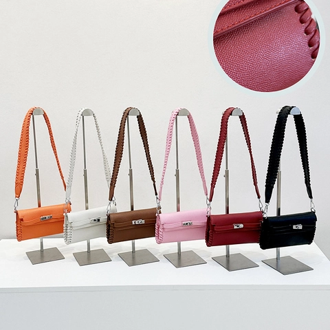 Whipstitch Crossbody Bag PU Leather Woven Wide Strap Turn Lock Square Shoulder Handbag Trendy Elegant Women Fashion