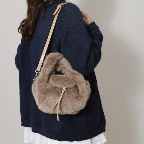 Faux Fur Plush Handbag Crossbody Shoulder Bag Soft Fuzzy Top Handle Small Autumn Winter For Women
