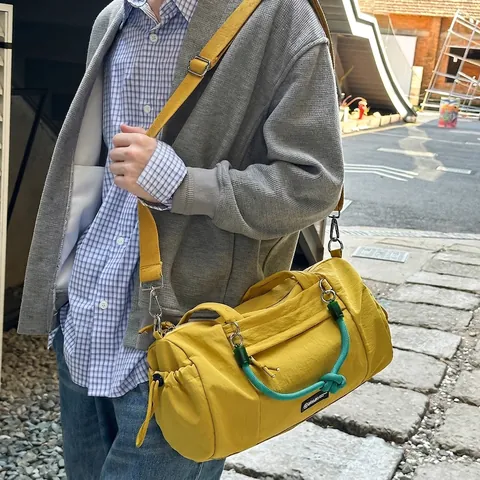 Borsa A Tracolla In Nylon Grande Capacità Impermeabile Viaggio Sport Fitness Borsa A Mano Con Corda Intrecciata A Contrasto Stile Urbano