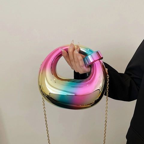 Avondtasje Van Acryl Irillerende Clutch Spiegel Metallic Doos Handtas Voor Dames Feest Crossbody