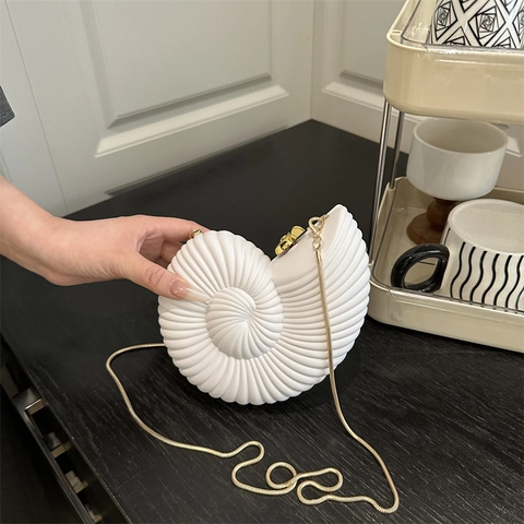 Nautilus Schelp Avondtas Clutch Acryl Harde Schaal Spiraaltextuur Schoudertas Met Gouden Ketting Voor Dames Feest