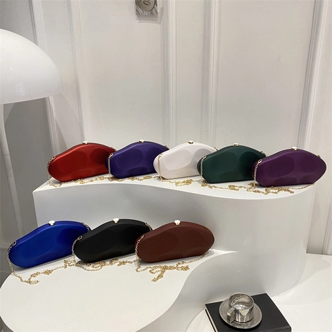 Women Irregular Pebble Shape Acrylic Hard Shell Evening Clutch Bag With Gold Chain Strap Matte Finish Artistic Purse