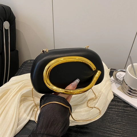Pochette De Soirée Pour Femmes En Cuir PU Avec Poignée En Anneau Métallique Et Chaîne Amovible Sac À Main Chic Mariage Fête