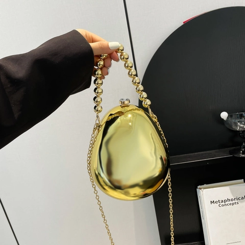 Borsa Da Sera In Acrilico A Forma Di Uovo Con Manico In Künstliche Perle E Tracolla In Catena Di Metallo Pochette Rigida Da Donna