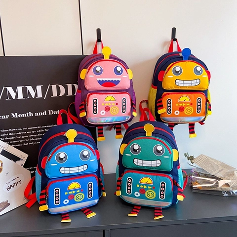 Cartoon Robot Kids Backpack Nylon Breathable Wear-Resistant School Bag For Kindergarten Boys Girls Cool Print