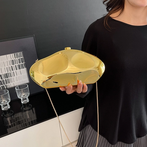 Bolso De Noche Forma Guijarro Irregular Acrílico Espejo Metálico Cartera De Fiesta Correa Cadena Asa De Perlas