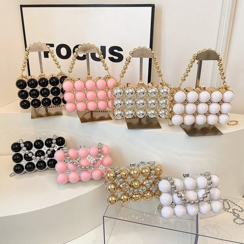Luxe Acryl Sfeer Avondtas Met Kraalgreep En Metalen Ketting Elegante Bubble Design Clutch Voor Dames