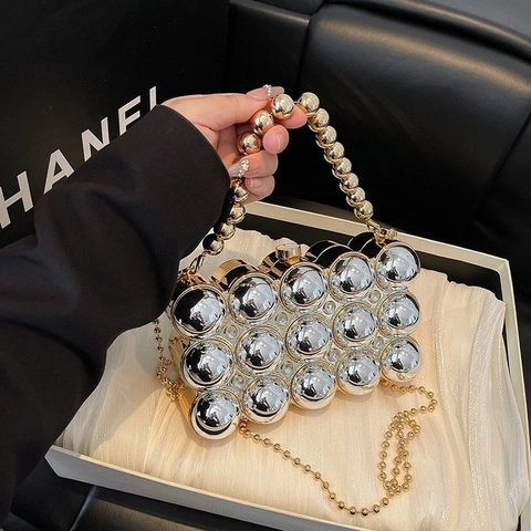 Luxe Acryl Sfeer Avondtas Met Kraalgreep En Metalen Ketting Elegante Bubble Design Clutch Voor Dames