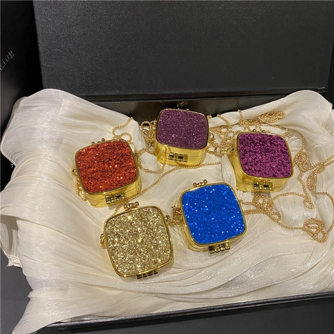 Mini Evening Clutch Bag Sequin Acrylic Hard Shell With Mirror Chain Strap For Party Wedding Elegant Candy Color