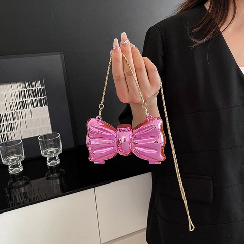 Sac De Soirée Forme Noeud Mini Pochette Avec Chaîne En Métal Coque Rigide En Acrylique Pour Femmes