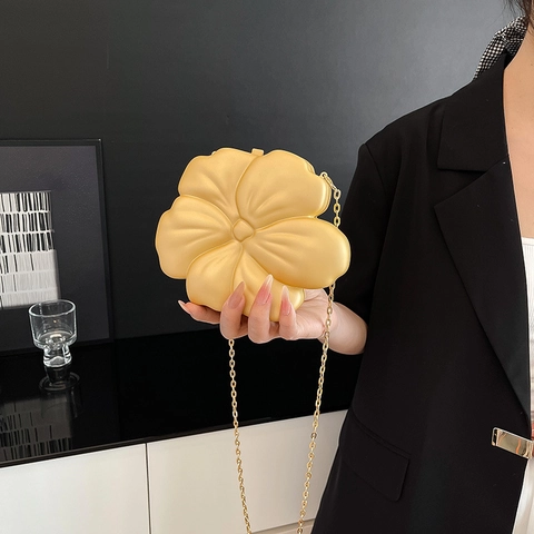 Sac De Soirée En Acrylique En Forme De Fleur Pochette De Fête Florale 3D Sac À Bandoulière Avec Chaîne Sac À Main Élégant