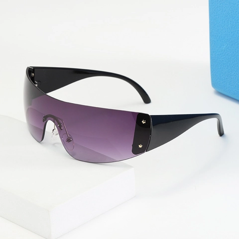Oversized Visor Zonnebril Y2K Futuristisch Uit Één Stuk Shield Eyewear UV400 PC Lenzen Ster Klinknagels Dames Heren
