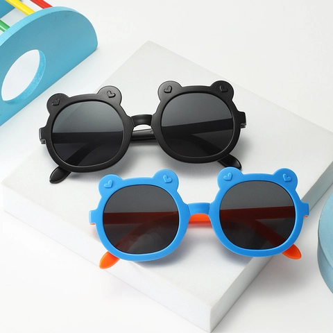 Foldable Bear Ear Kids Sunglasses UV400 Protection PC Frame AC Lens Cartoon Heart Decor For Boys Girls Fashion Sunshade