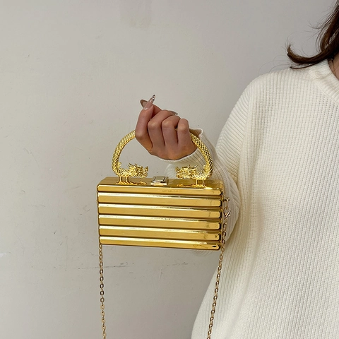 Bolso De Noche Acrílico Rígido Asa De Dragón Cartera De Mano Con Correa De Cadena De Metal Moda Retro Para Mujer Fiesta