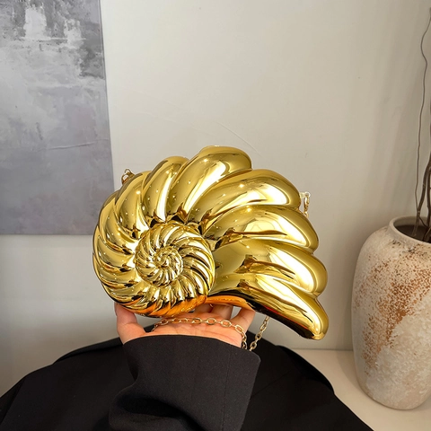 Nautilus Schelp Avondtas Metallic Acryl Harde Clutch Met Ketting Schoudertas Dames Bruiloft Feest Nieuwigheid Chic