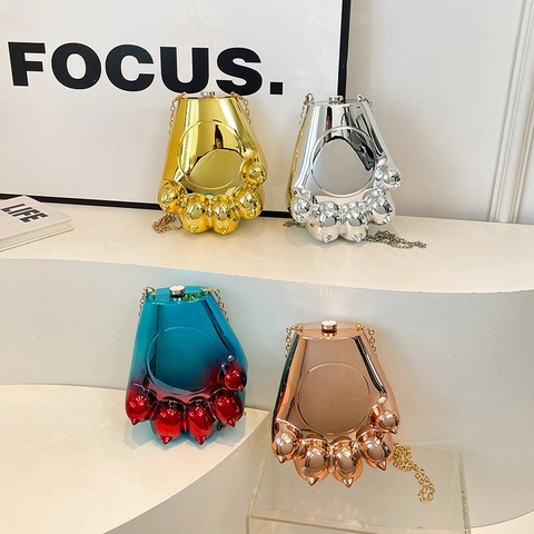 Borsa da Sera in Acrilico a Forma di Zampa di Orso per Donna Finitura a Specchio Catena in Metallo Borsa a Tracolla Moda Festa