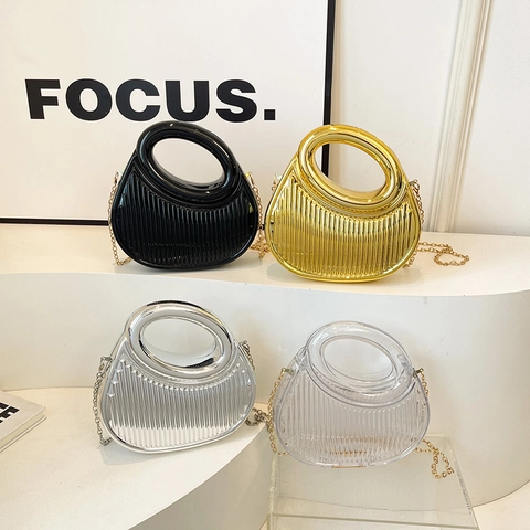Bolso De Noche De Acrílico Con Rayas Verticales Asa Circular Y Cadena Desmontable Bolso De Hombro Para Fiesta