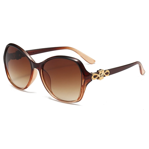 Lunettes De Soleil Femmes Grand Cadre PC AC UV400 Verre Dégradé Décor Fleur Métal Rétro Tendance
