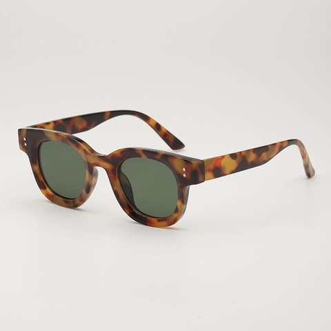 Gafas de Sol Cuadradas Vintage de Montura Gruesa Protección UV400 Montura de PC Lentes de AC Retro Estampado de Leopardo con Remaches Unisex