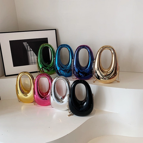 Mirror Oval Hollow Out Acrylic Clutch Bag Metallic Hard Shell Crossbody For Women Party Banquet