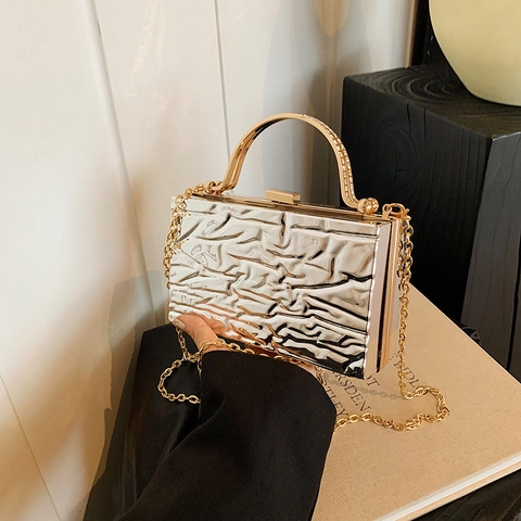 Abendtasche Aus Metallischem Acryl Box-Design Mit Faltenstruktur Kettenriemen Party Hochzeit Clutch Für Damen Kleine Tasche